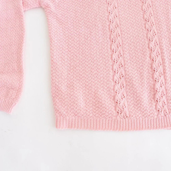 Vintage Willow Ridge Pink Cable Knit Mockneck Barbiecore Preppy Sweater L - Picture 8 of 10